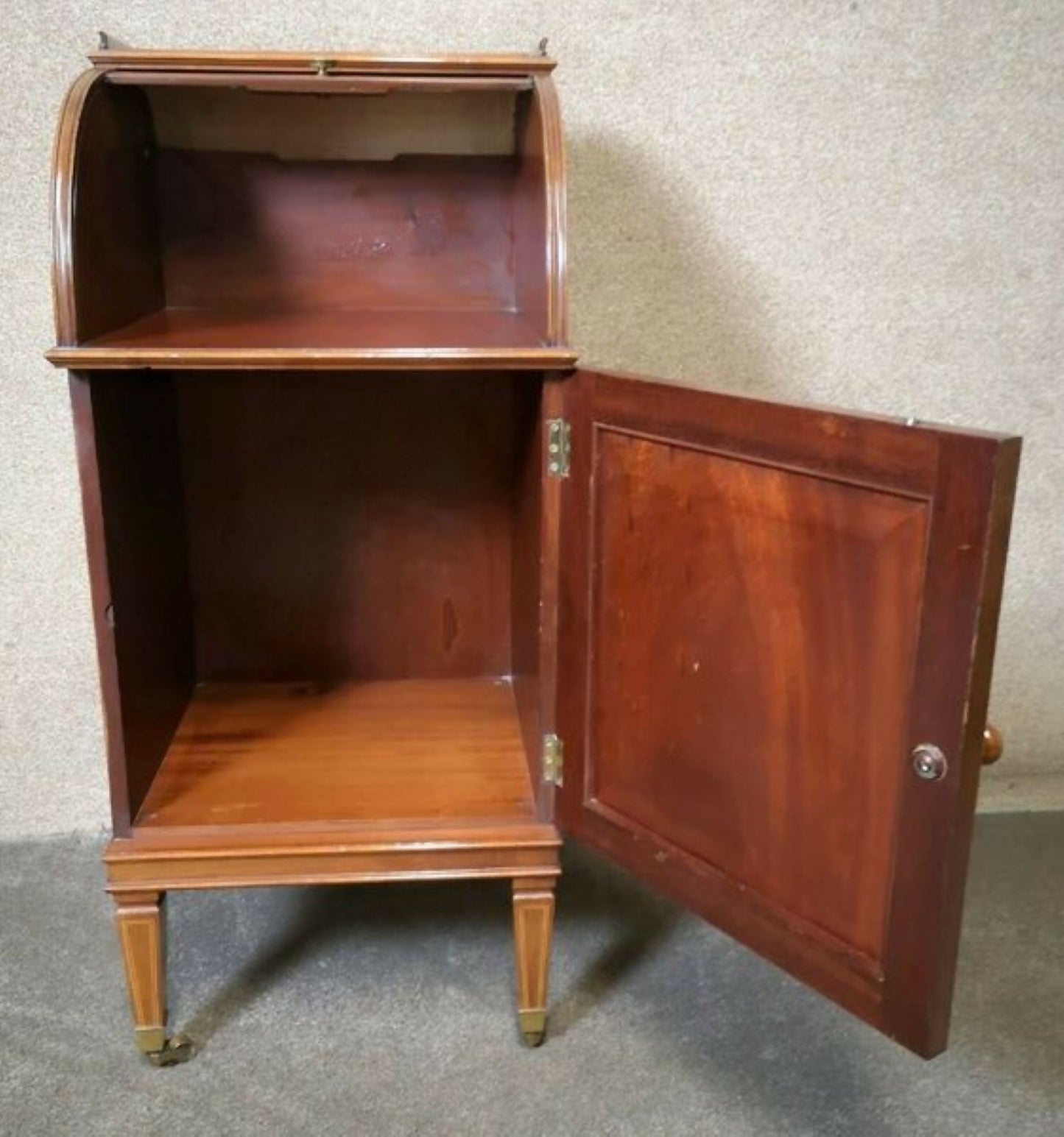 19th Century Inlaid Mahogany Tambour Shutter Cabinet / Bedside Cupboard