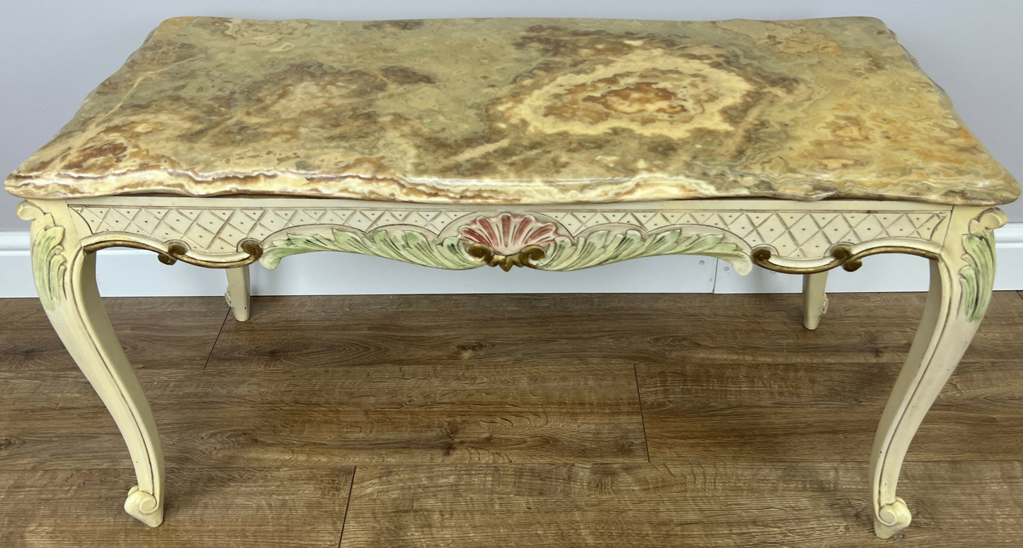 Coffee Table Vintage Shabby Chic Louis XVI Marble Top Carved Table LOT 6278