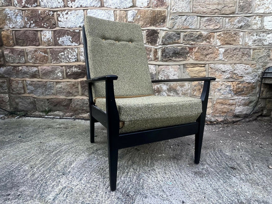 Retro Mid Century Chair | Textured Tweed Seat | Black Frame Armchair | Scandinavian Style Statement Chair