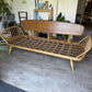 Vintage Mid Century Ercol Day Bed Sofa Elm & Beech Surfboard Back Beige Cushions