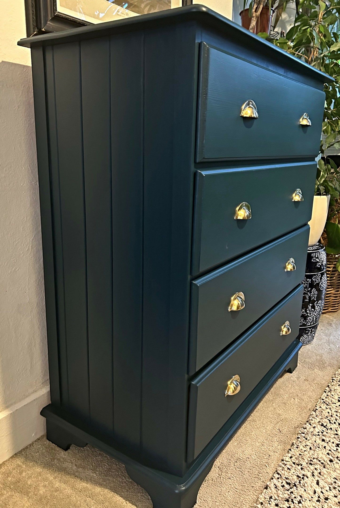 Newly refurbished chest of drawers large solid wood dresser blue