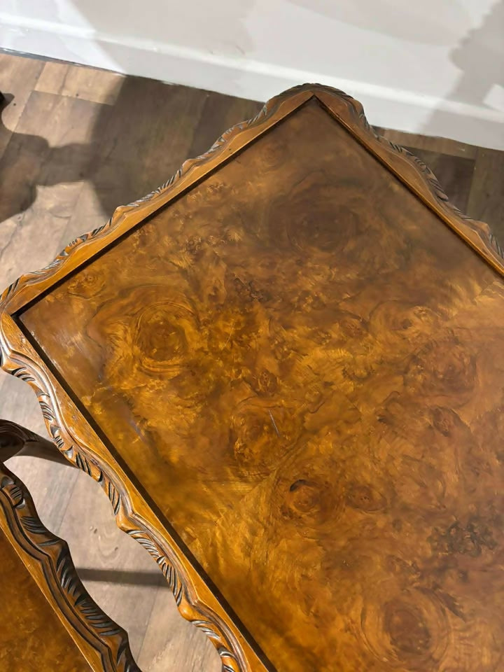 Vintage Burr Walnut Nest of Three Tables
