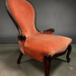 Antique Victorian Slipper Chair, Mahogany Frame, Rust Upholstery, Nursing Accent Furniture