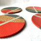 Set of 4 Cork Coasters - Hand Painted Geometric/Modern Design (Coral/Green/Grey)