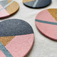 SOLD Set of 4 Cork Coasters - Hand Painted Geometric/Modern Design (Pink/Pale Blue/Navy)