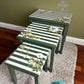 Whimsical Frog and Floral Green & White Striped nested Tables