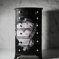 Opaline Bloom – Dark Luxe Bow-Front Vintage Chest of Drawers, Black Floral Decoupage, Gold & Pearl Handles