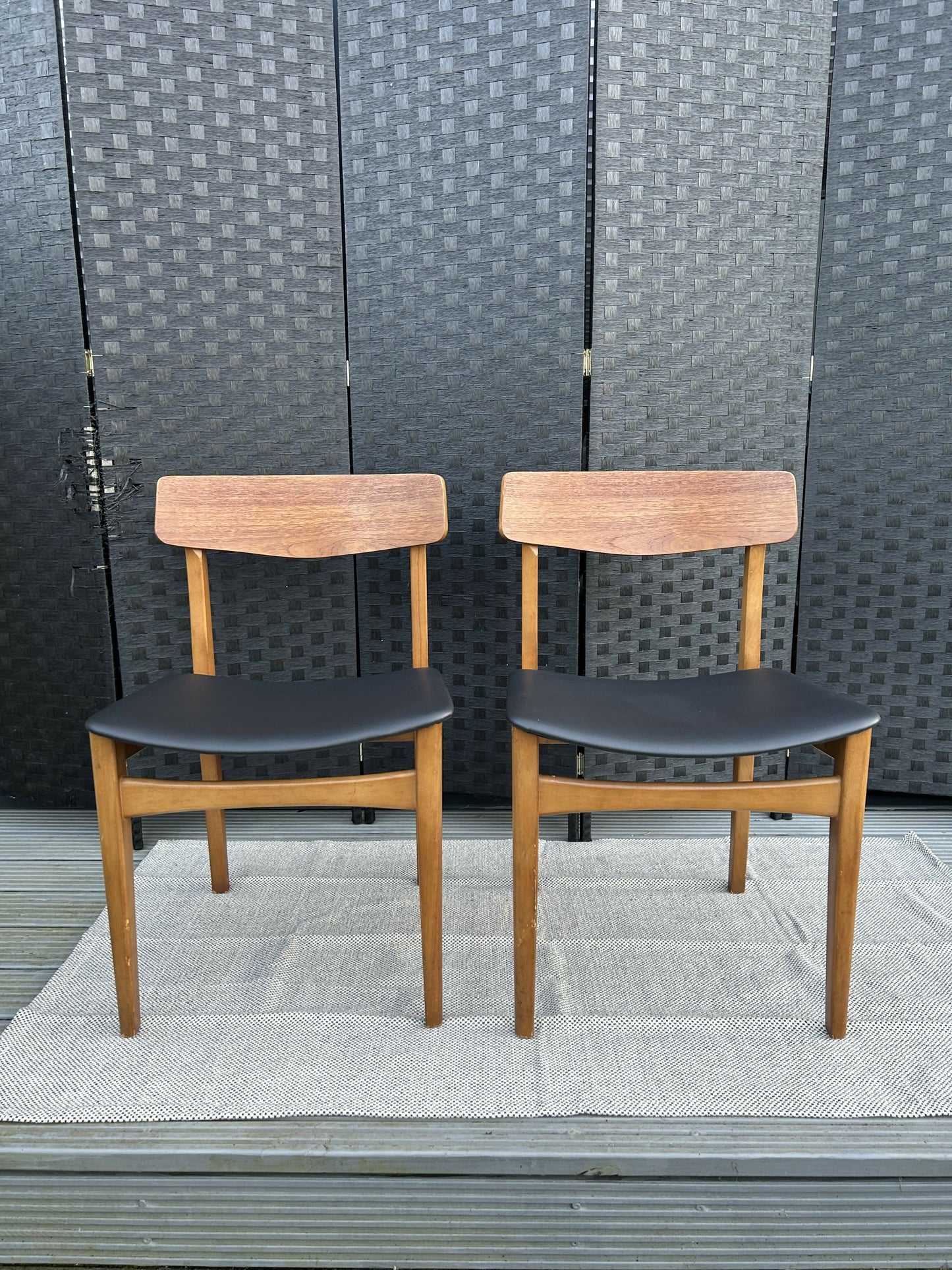 Pair of Vintage Mid-Century Danish Dining Chairs Black Vinyl