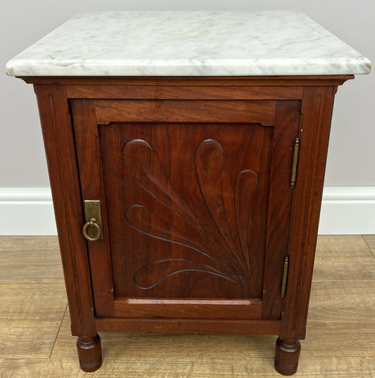 Bedside Table Antique French Style Marble Top Walnut Cabinet Nightstand LOT 6237