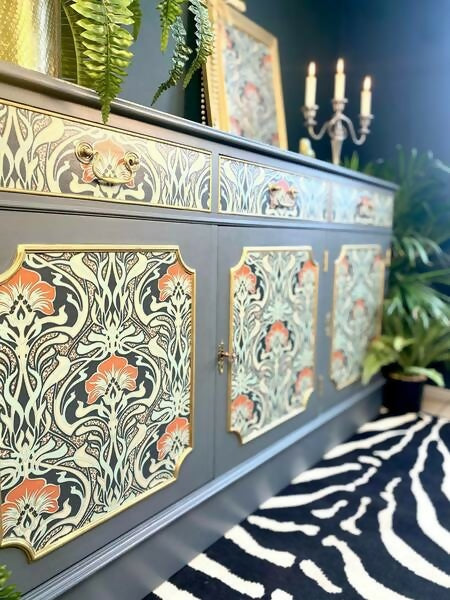 Upcycled Vintage Sideboard, Tv Unit , William Morris Print , Living Room, Dining Room Storage.