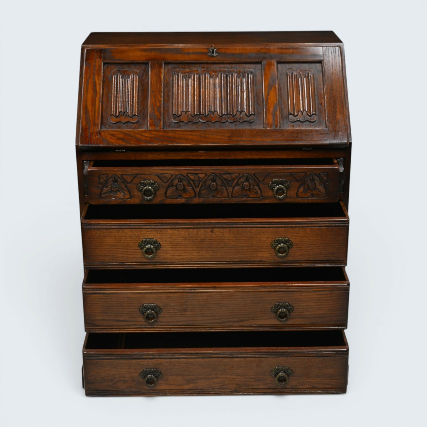Old Charm Bureau Desk Micro Office Tudor Brown Fitted Interior FREE Delivery
