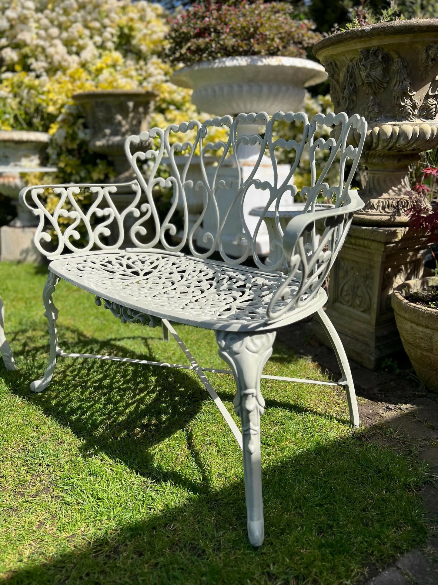 White Love Seat Patio Set with Bench in Pebble Grey