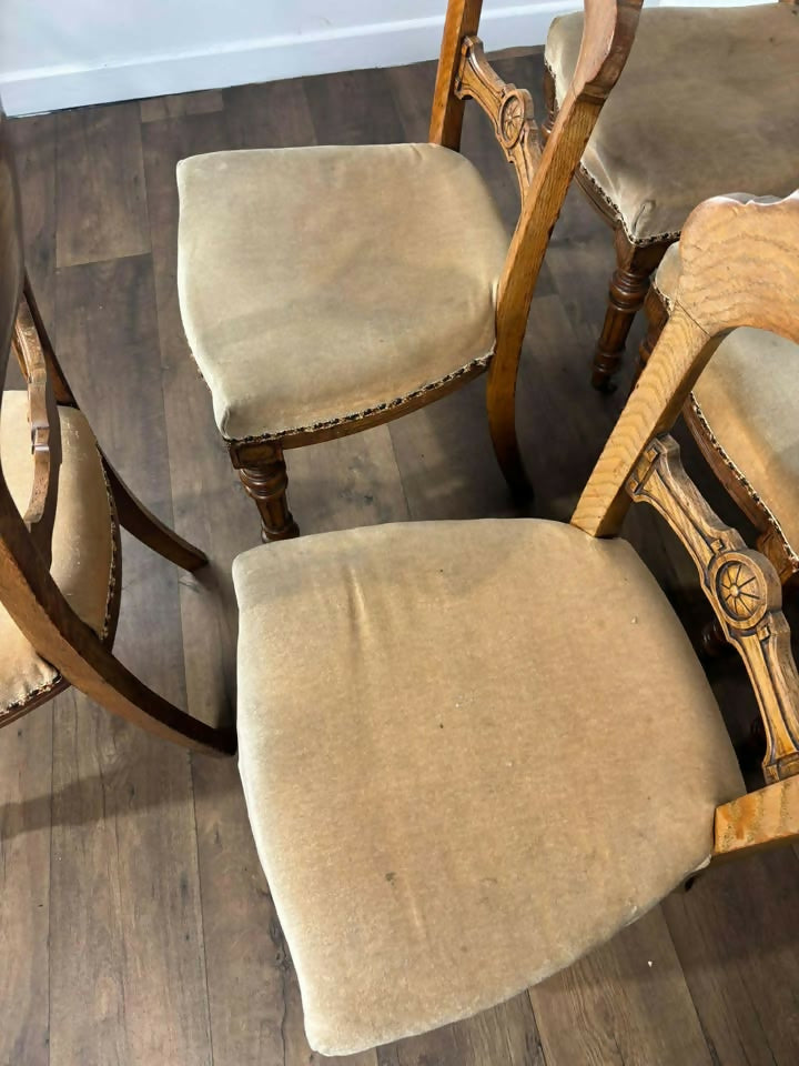 Victorian Set of Six Carved Walnut Dining Chairs