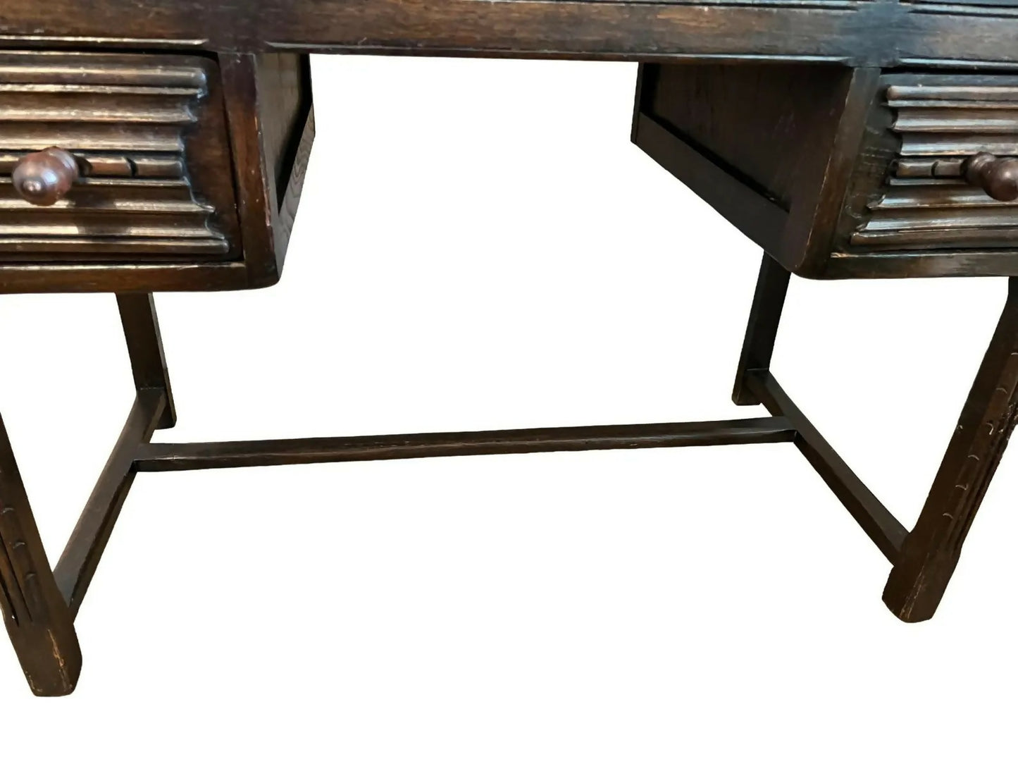 Vintage 1930s Solid Wood Desk 5 Drawer Console Table Carved Front 109cm