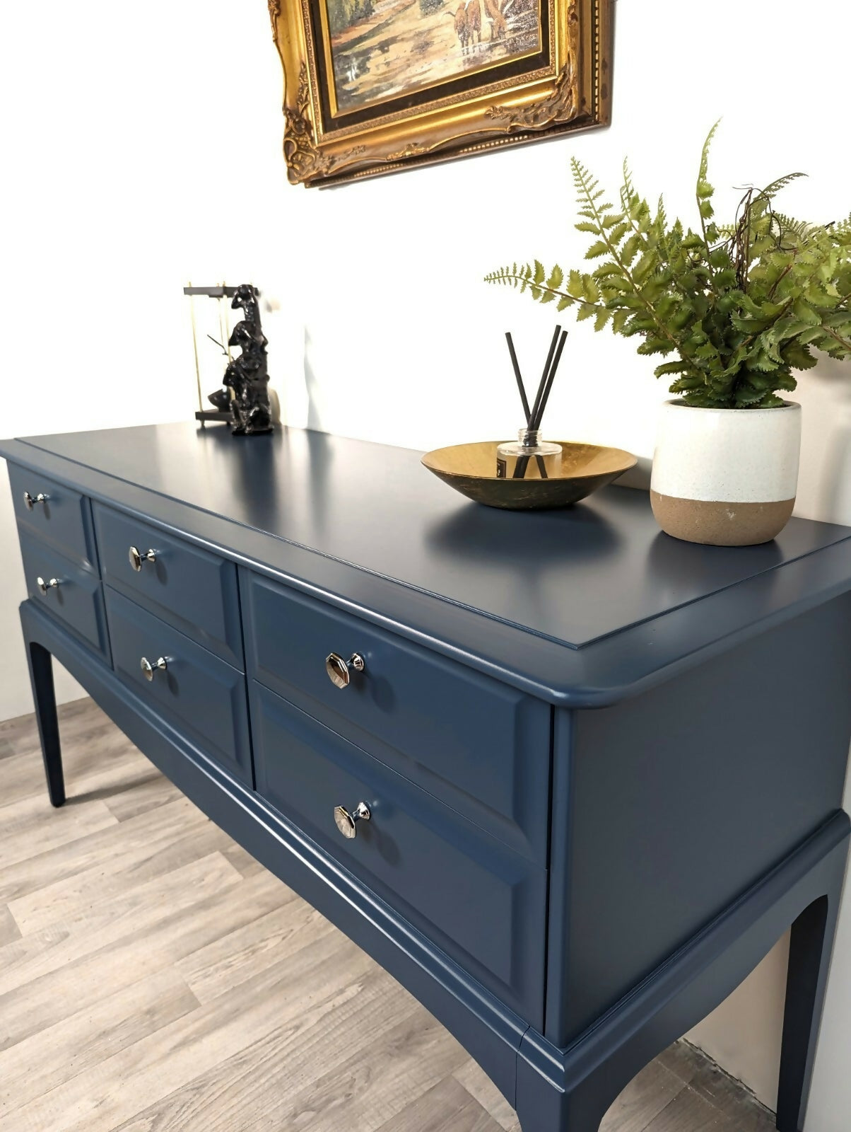 Vintage Navy Six Drawer Stag Sideboard
