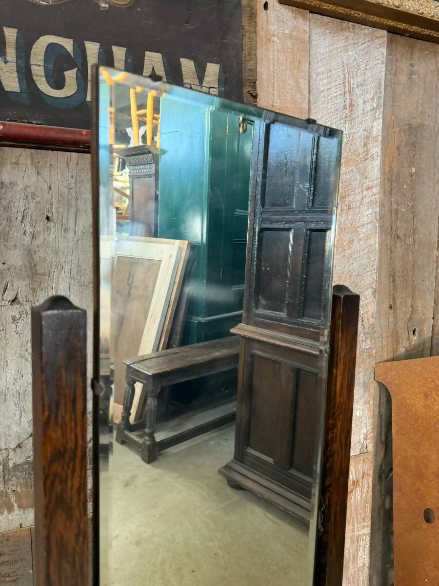 Vintage Edwardian Art Deco Oak Bevelled Cheval Dressing Mirror, c1930