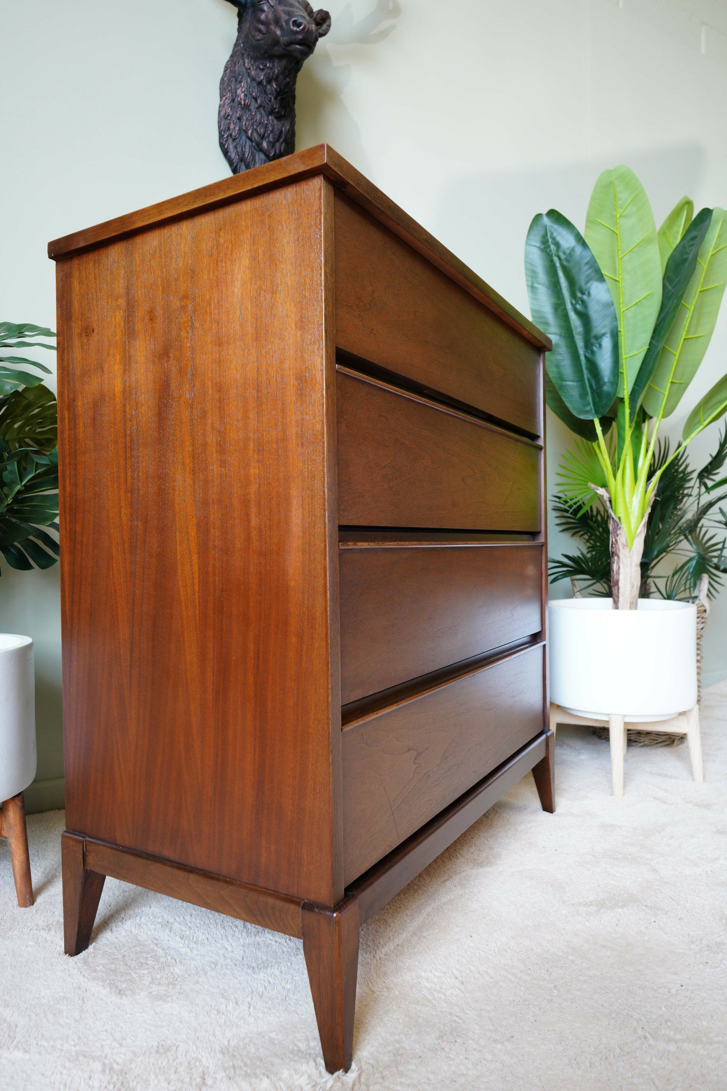 Peppler Furniture Co. 'The Hanover Line' Four Drawer Highboy In Figured Walnut – Canada, C. 1960s