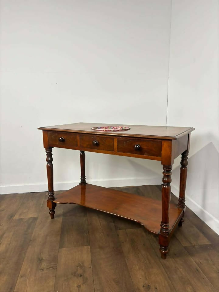 Victorian Mahogany Washstand with Two Drawers & Ceramic Bowl