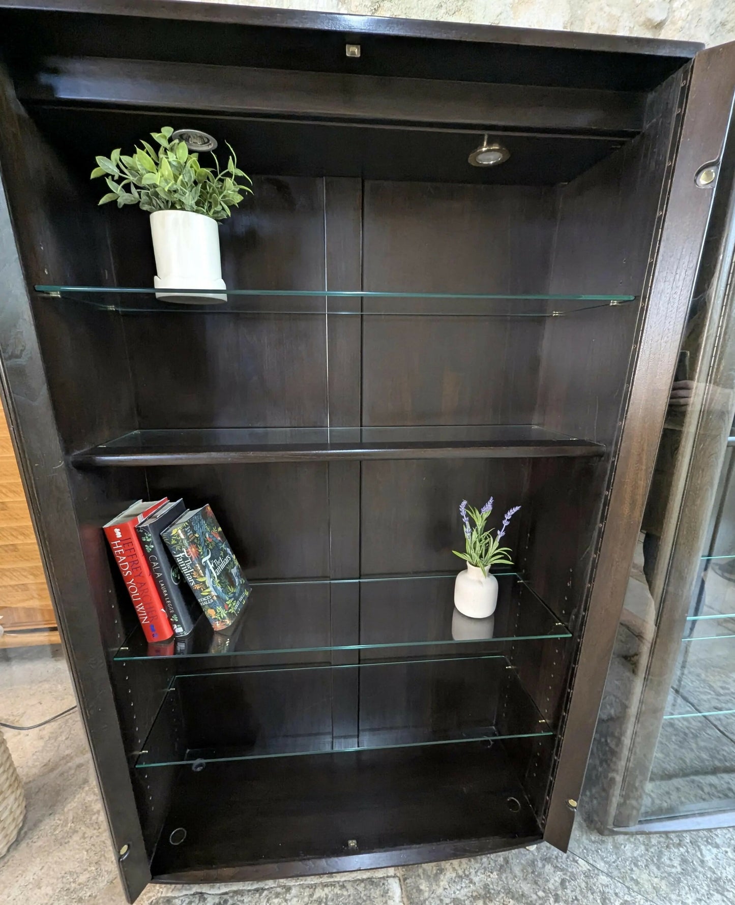 Pair Ercol Display Cabinets Freestanding - 5 FT - Dark Finish
