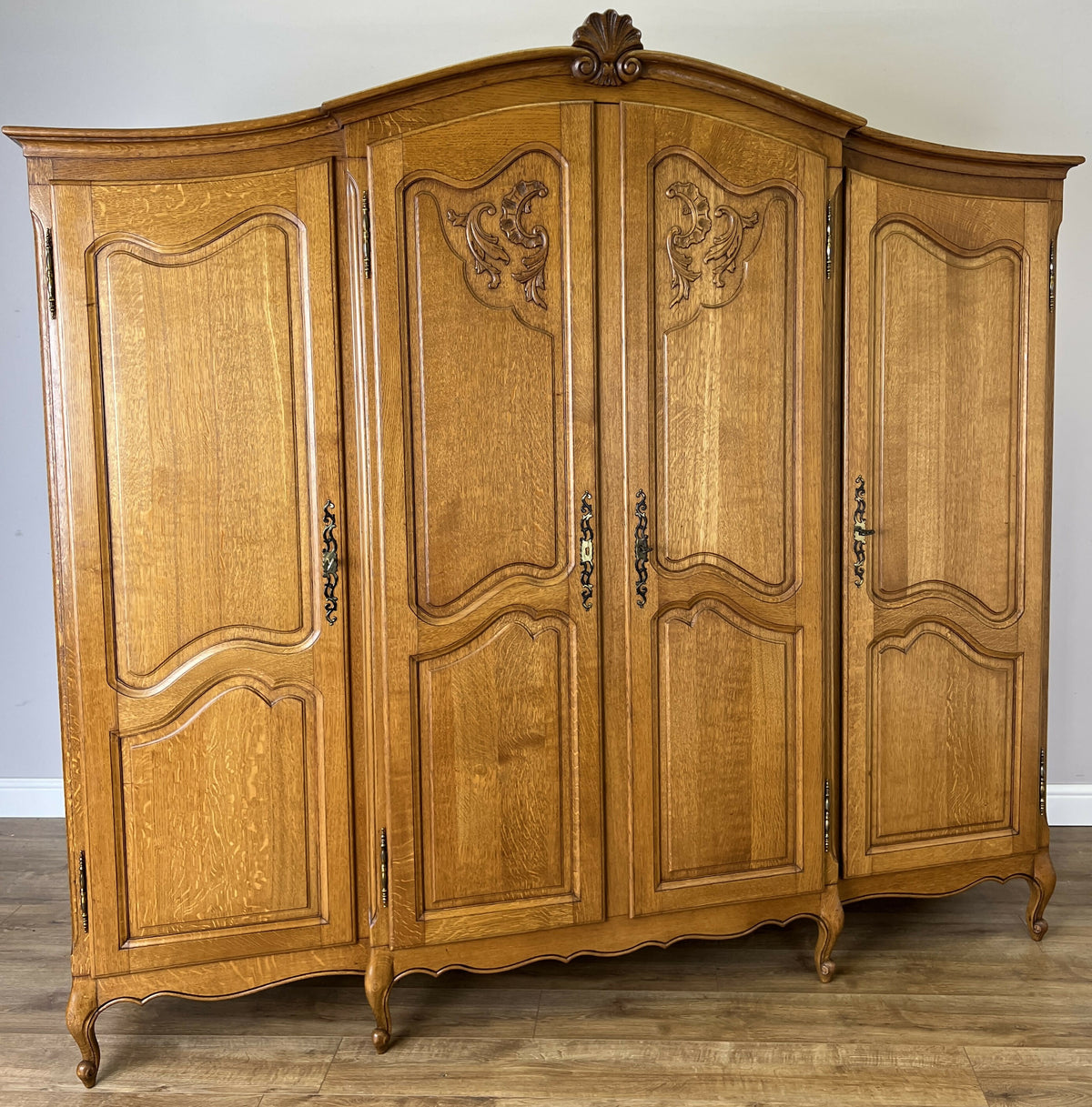 Wardrobe Vintage French Louis XVI Style Oak Four Door Carved Armoire LOT 6497