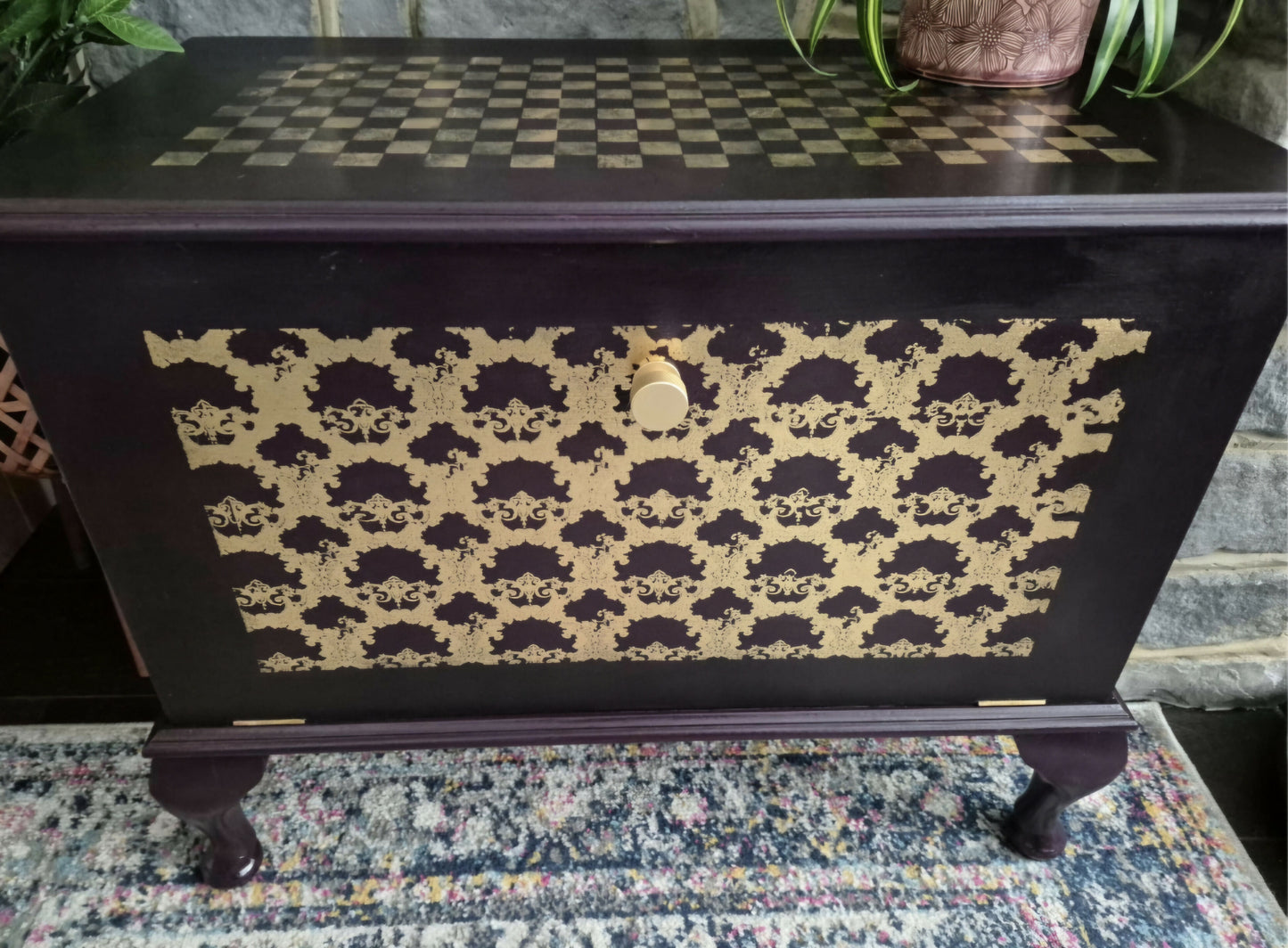 Vintage Hand Painted Shoe Cupboard - Upcycled Entryway Storage - Statement Hallway Piece