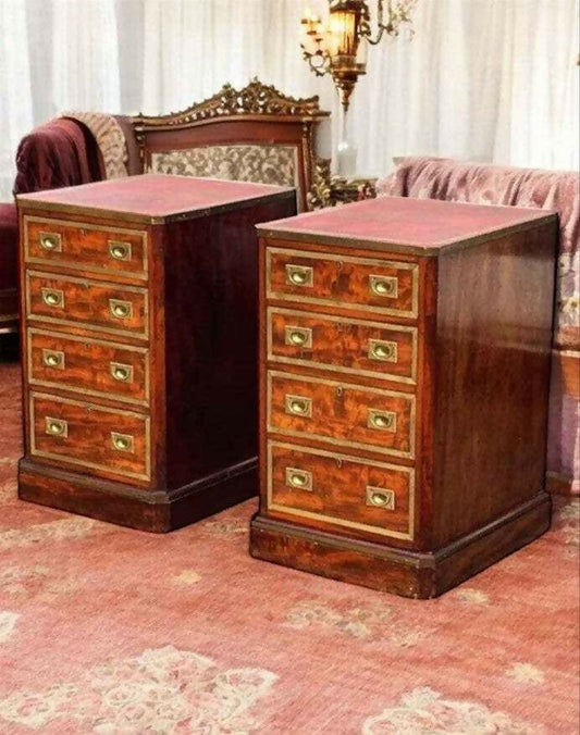Victorian Vintage Art Deco Bedside Drawers. Mahogany With Brass Bound Decoration