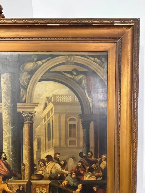 Large Antique Oleograph Biblical Scene Picture in Gilt Frame – Ornate Gilt Frame