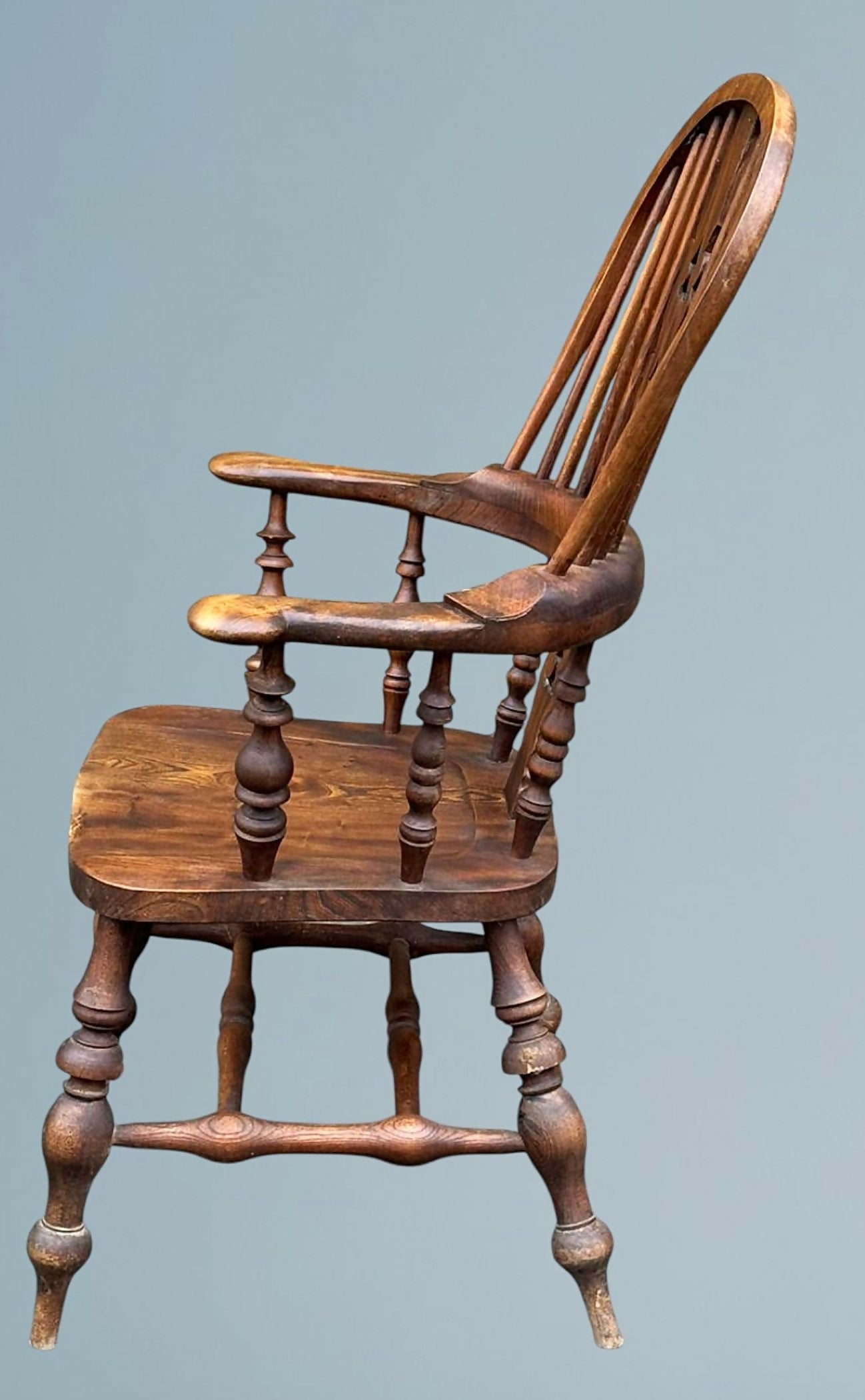 High Back Elm Broad Arm Windsor Chair