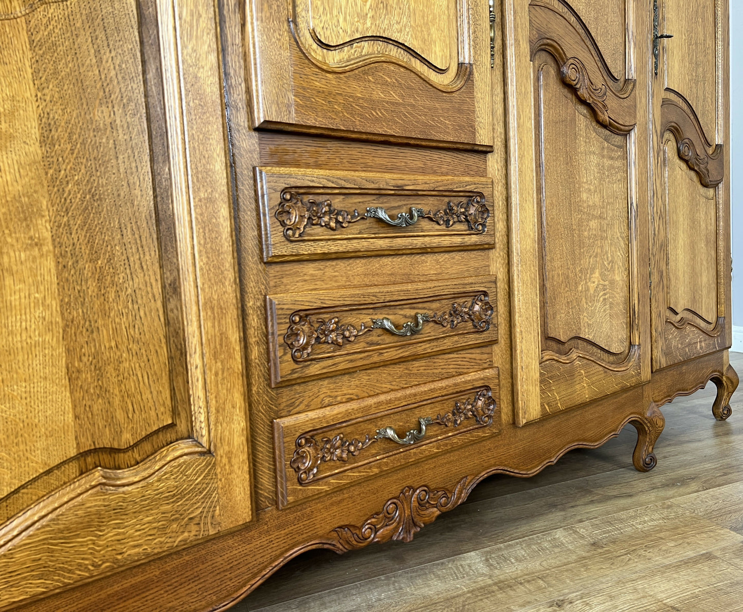 Wardrobe Vintage French Louis XVI Style Five Door Oak Carved Armoire LOT 6125