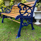 Cast Iron and Oak Garden Bench finished in Cadburys Blue