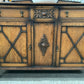 Antique 1920s Jacobean Revival Carved Oak Sideboard Geometric Buffet Cabinet