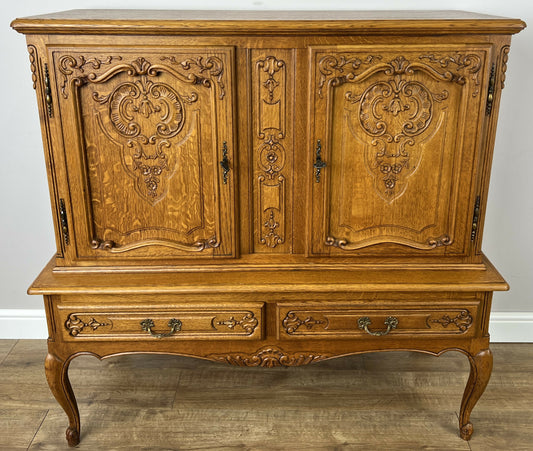 Cabinet Vintage French Louis XVI Oak Display Buffet Carved Sideboard LOT 6316