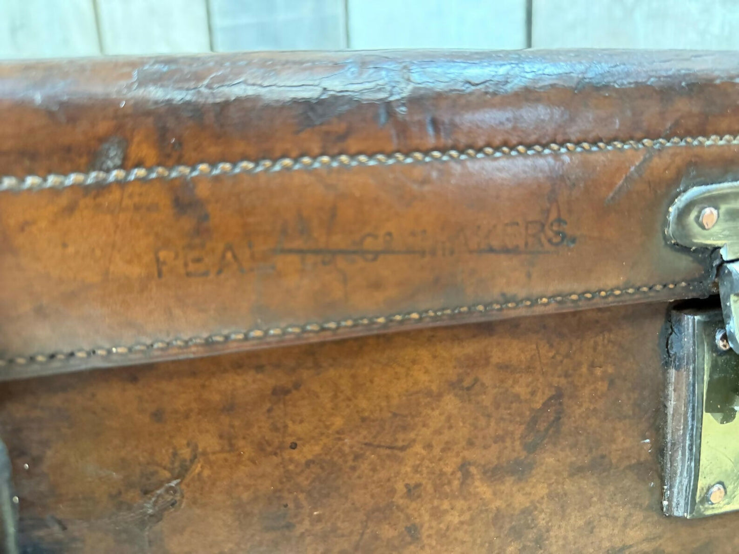Antique solid leather military field boot trunk