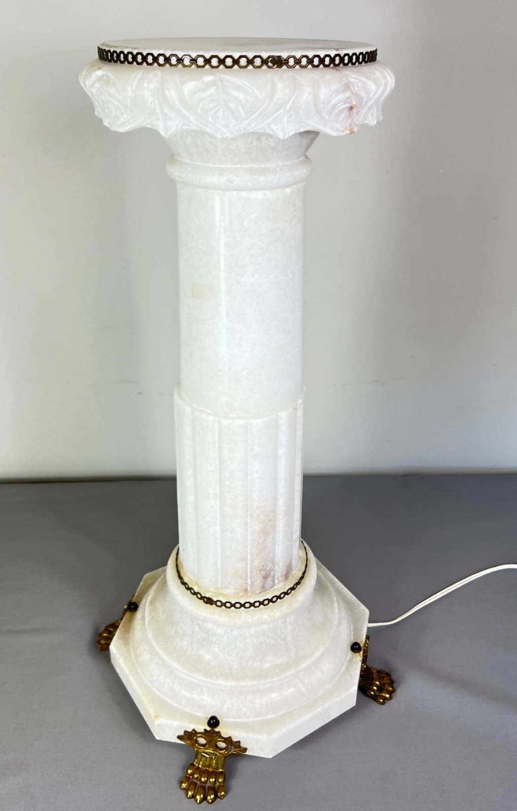 Pedestal Lamp Vintage French Style Alabaster Brass Lighting LOT 5087