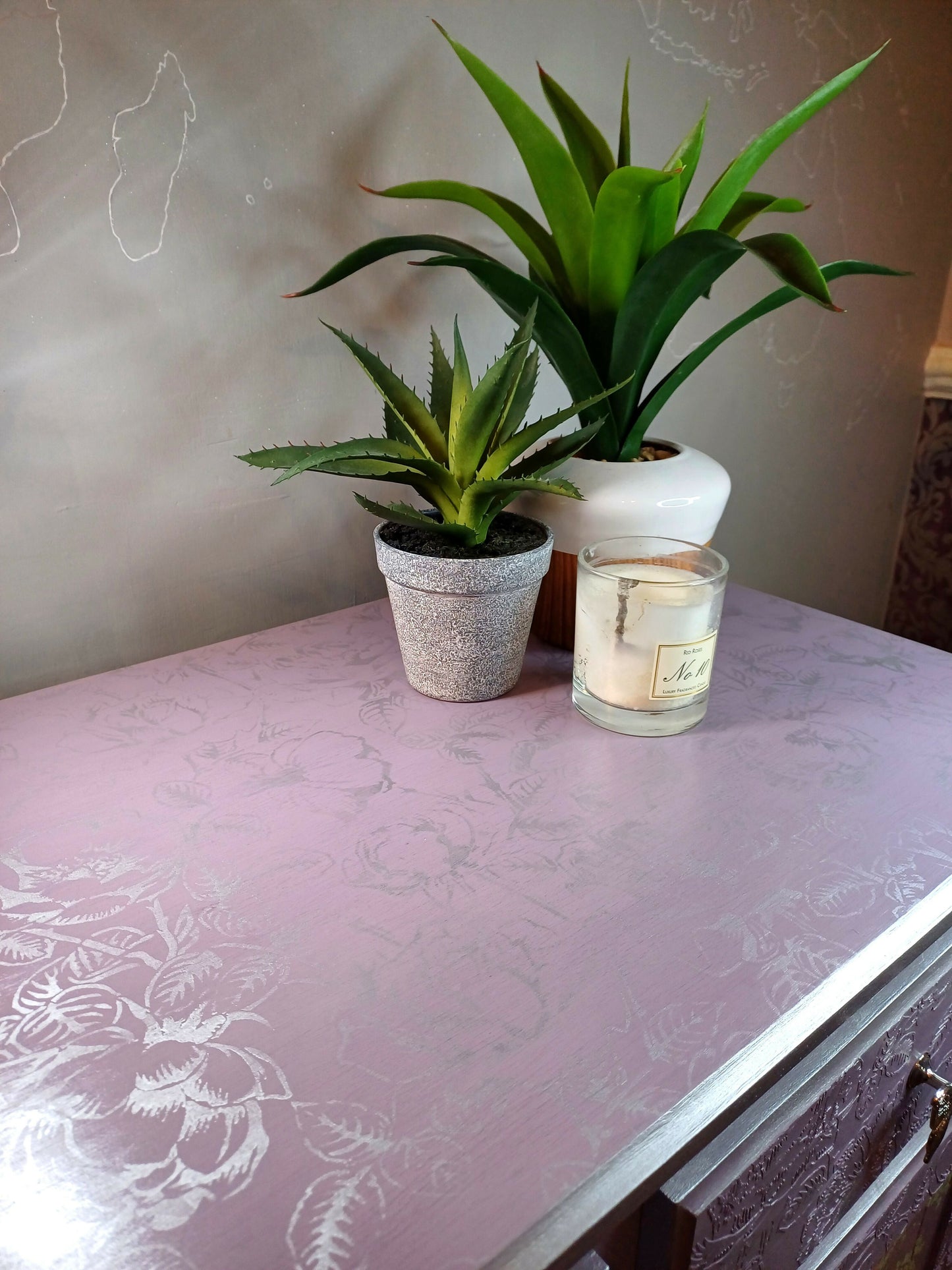 Upcycled Lilac and Silver Floral Cupboard