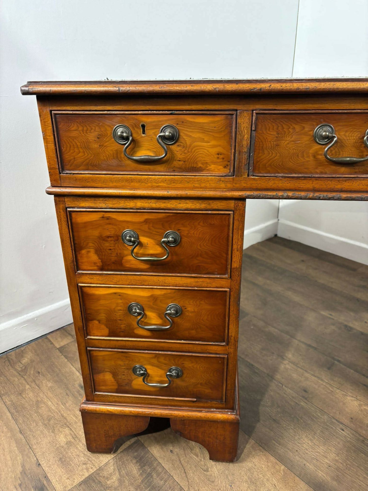 Reproduction Yew Wood Twin Pedestal Desk