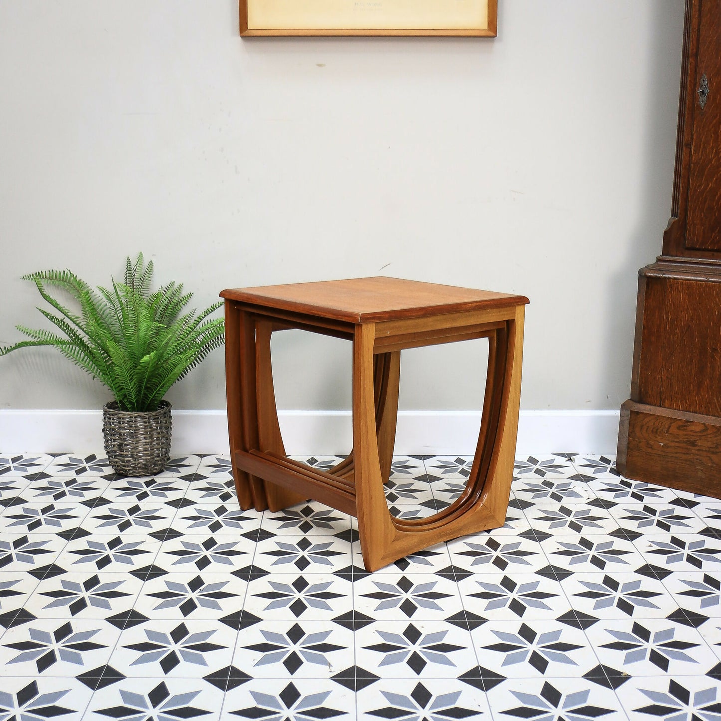 G Plan Nest of Three Tables Astro Design with Teak Tops and Teak Afromosia Legs.