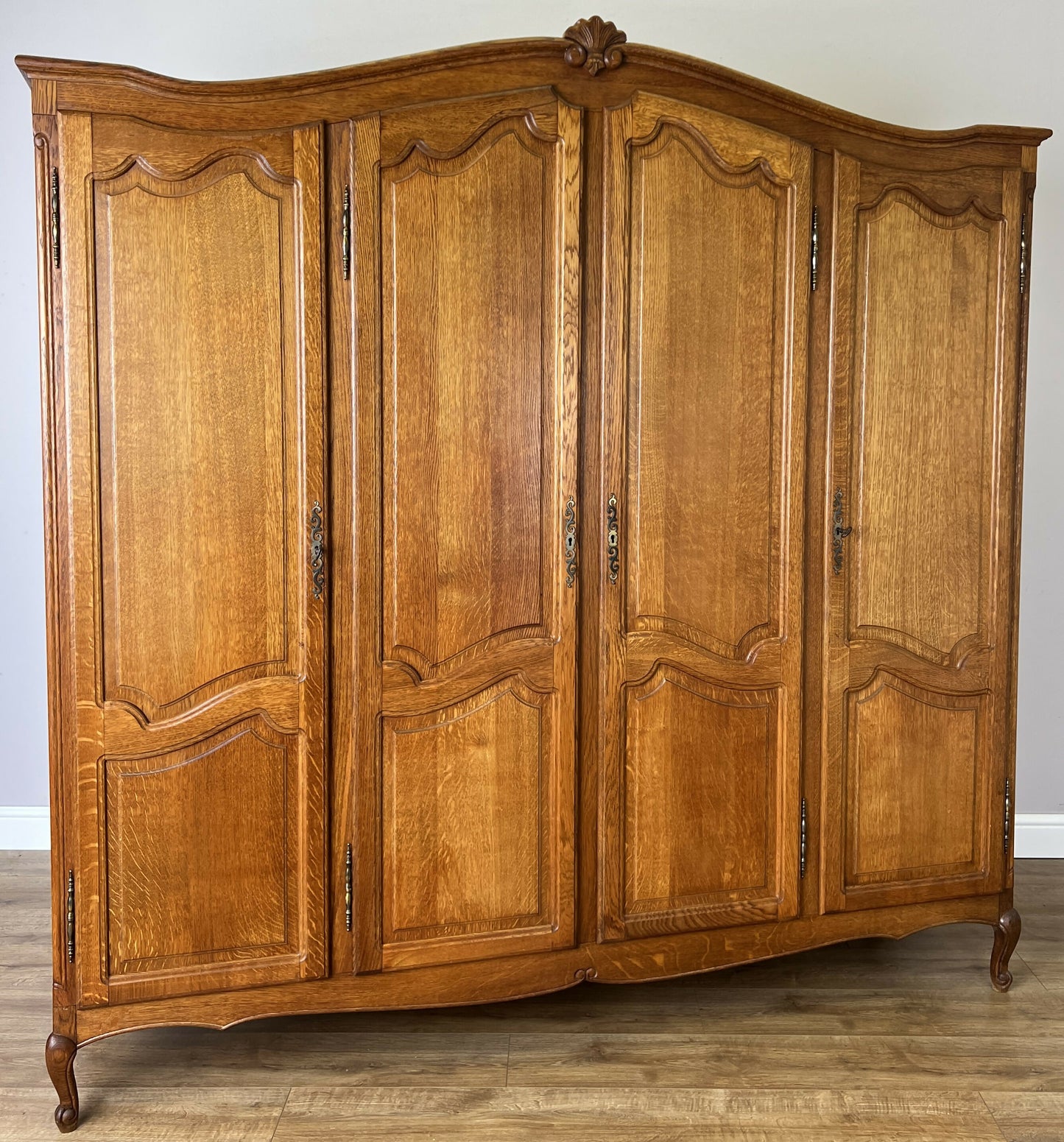 Wardrobe Vintage French Louis XVI Style Oak Four Door Carved Armoire LOT 6401