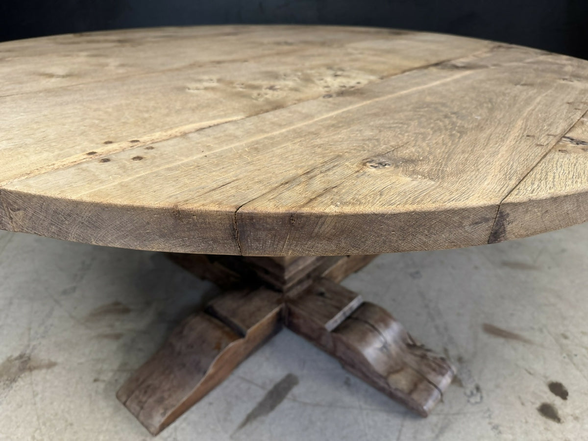 Large Round Bleached Oak Farmhouse Dining Table