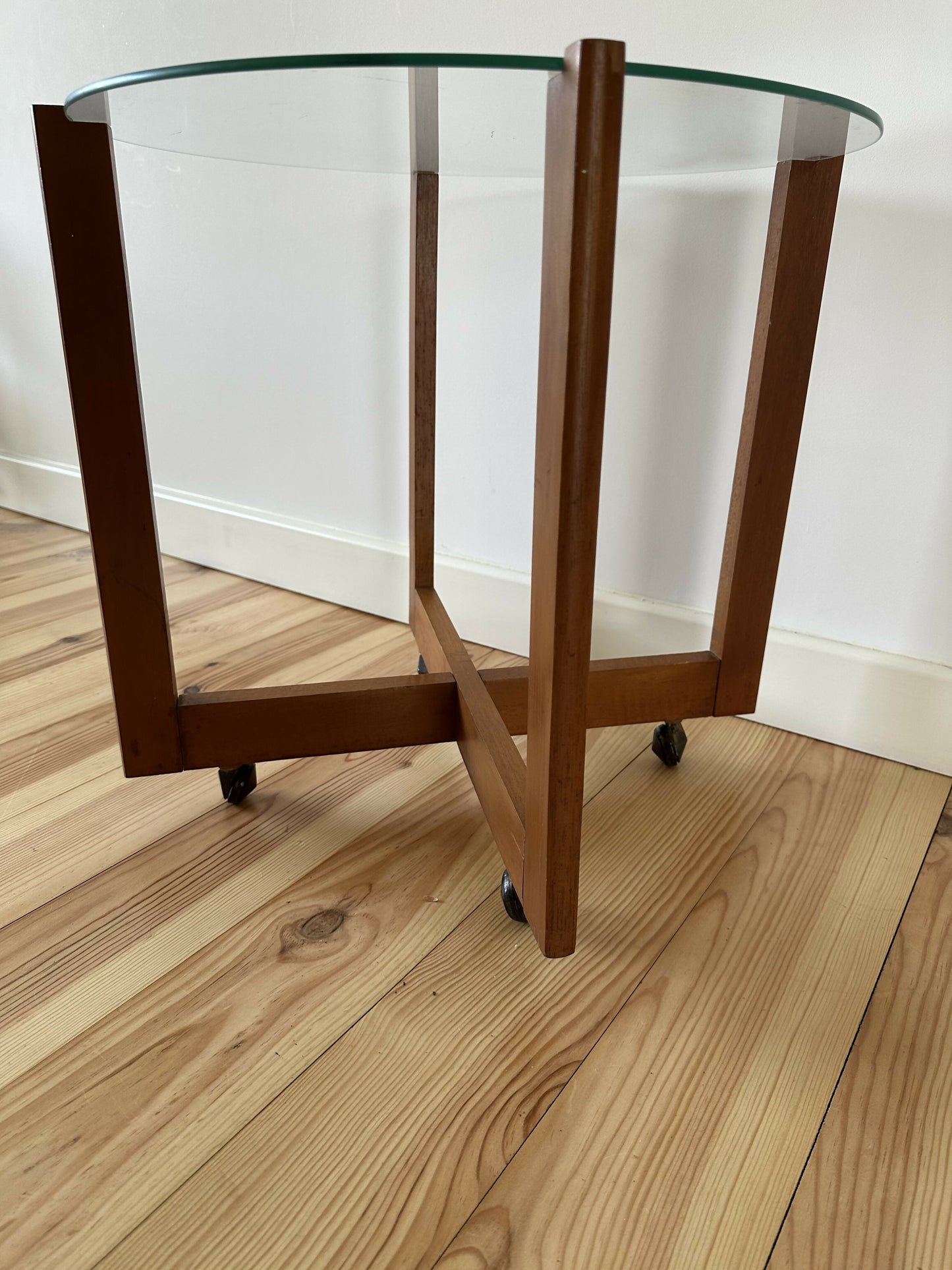 Mid Century Vintage Glass Side Coffee Table Minimalist