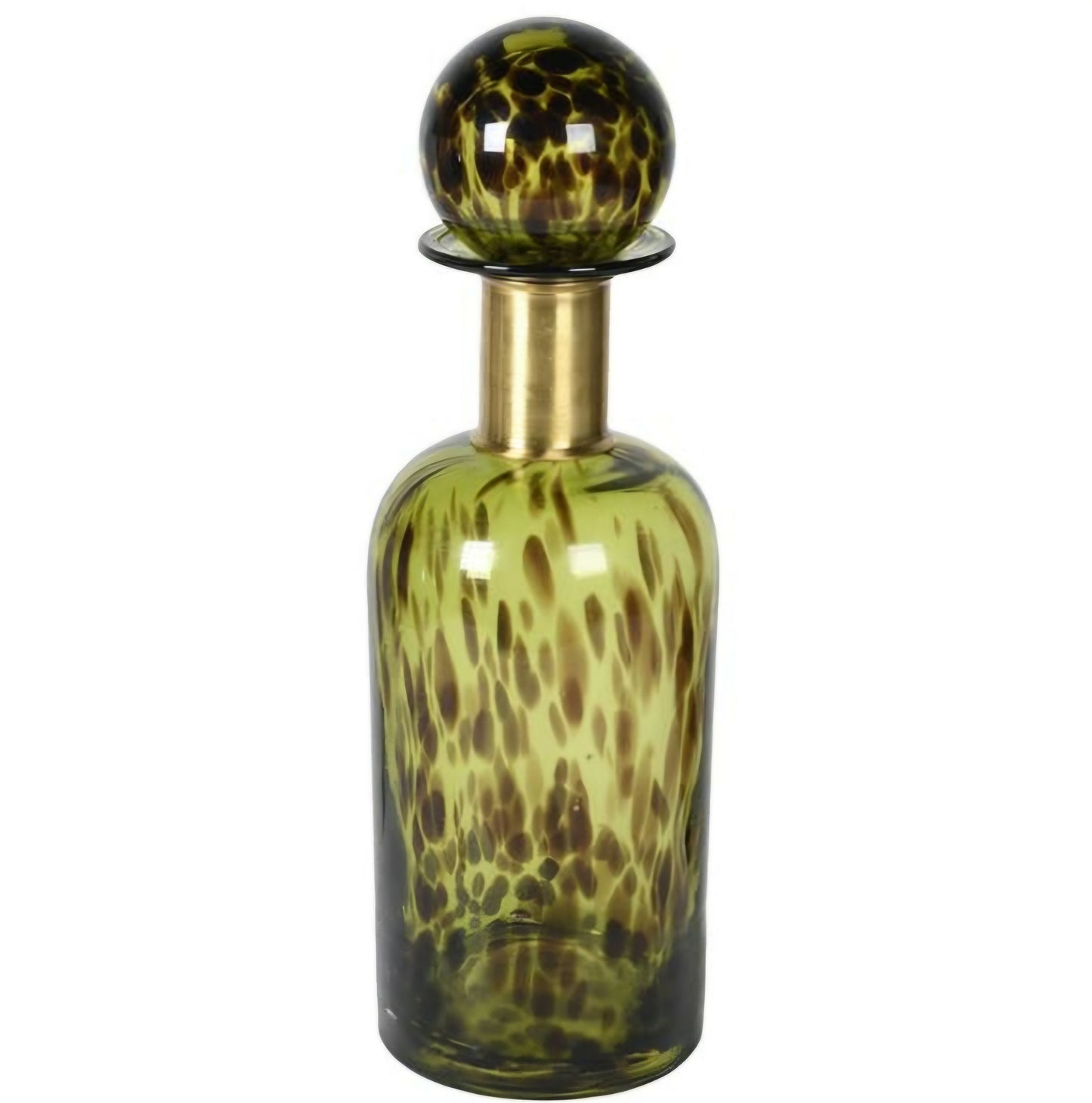 Green Glass Apothecary Bottle with Brass Collar