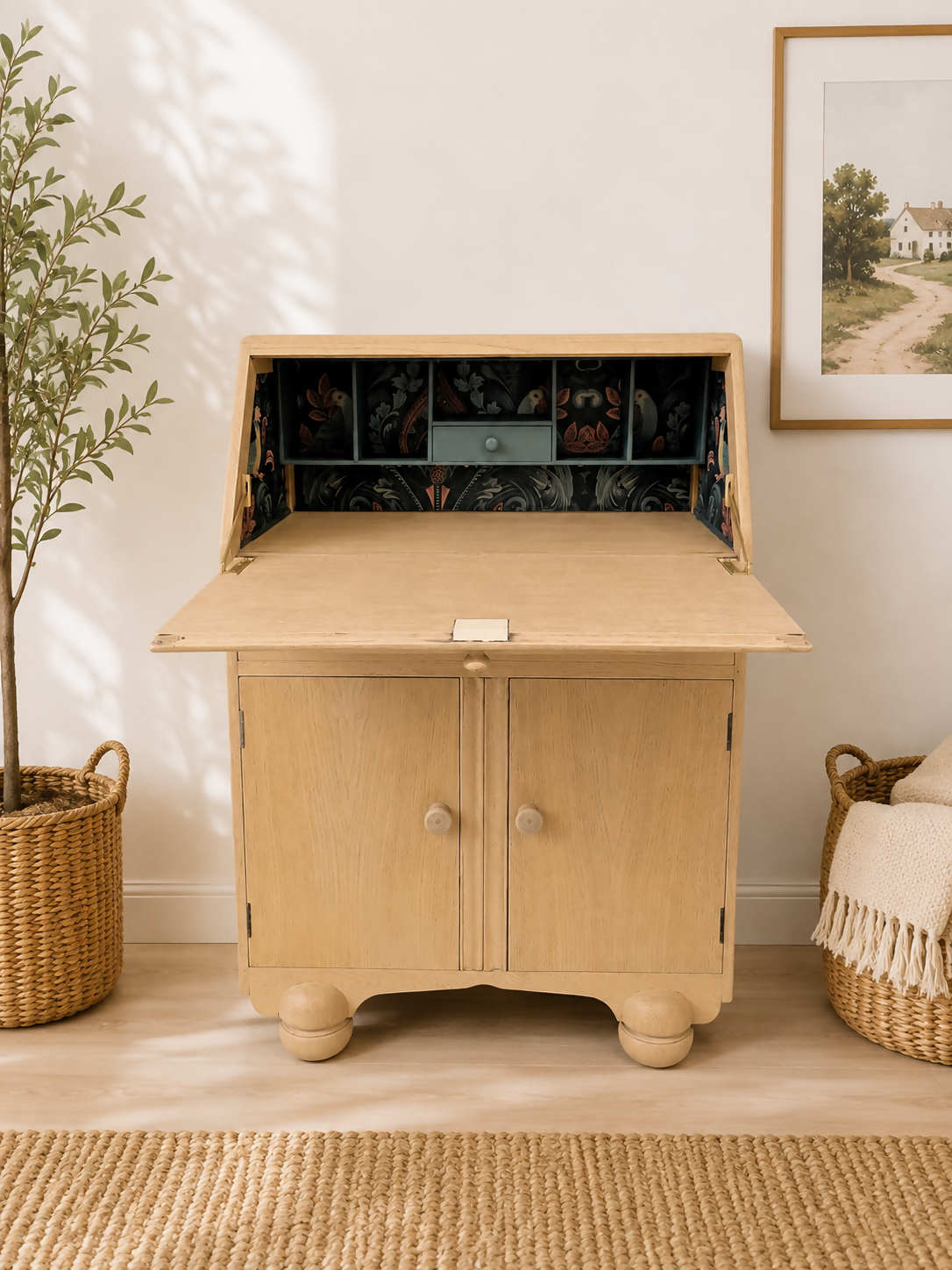 Art Deco Solid Oak Bureau Desk