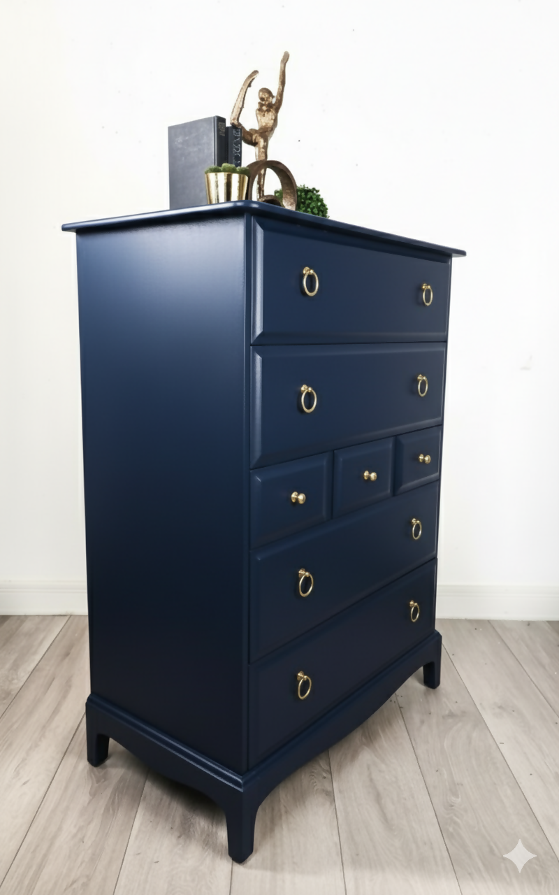 Stag minstrel navy blue tallboy chest of drawers