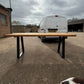 Reclaimed Pine Farmhouse Table Modern Trapezium Metal Industrial Legs Seat 6/8