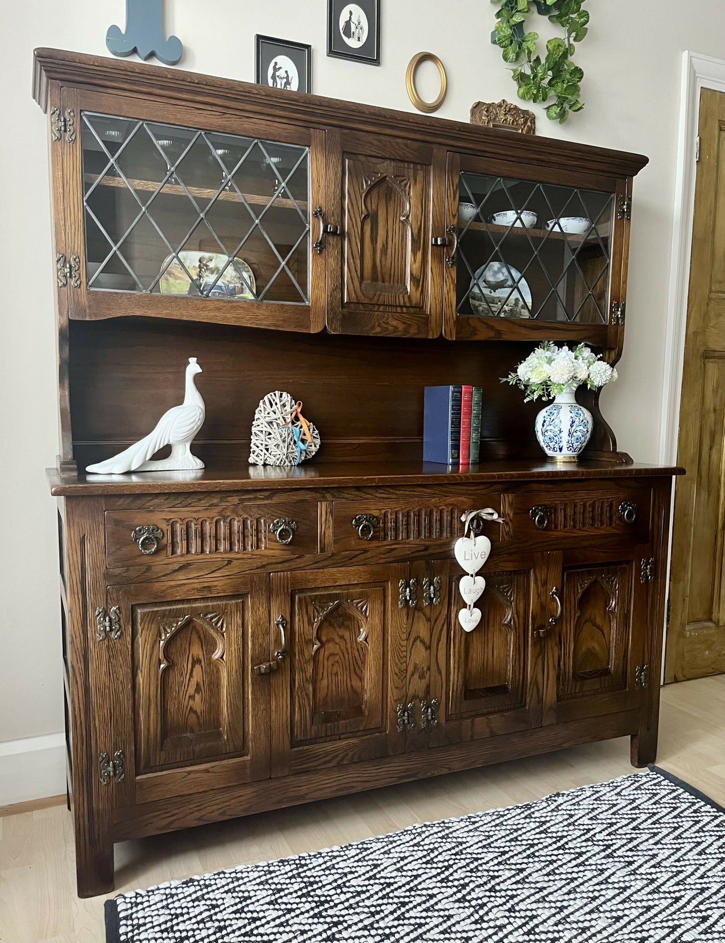 Stained Oak Dresser by Webber Furniture: Leaded Glass Display