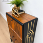 Art Deco Burl Walnut Petit Cocktail Cabinet, Black and Gold, Vintage Drinks Cabinet