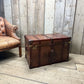 Antique leather trimmed chestnut brown campaign chest