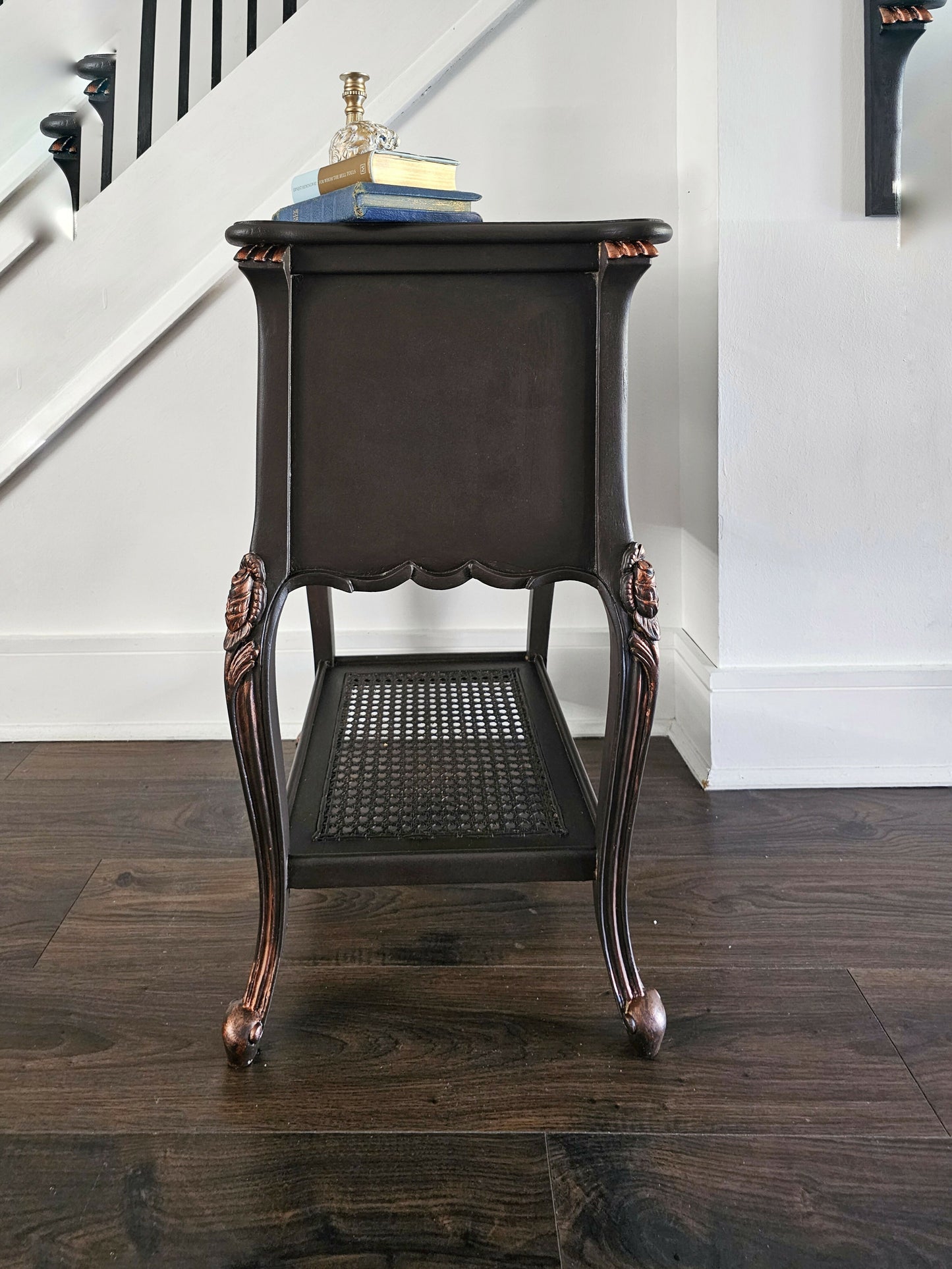 French Side Table Console Table Nightsta in Chocolate Colour with Copper Accents