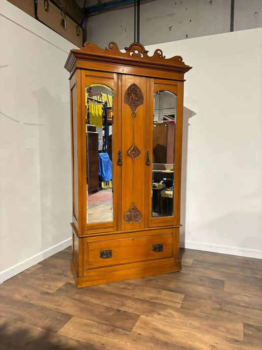 Edwardian Satinwood Wardrobe with Mirrored Doors