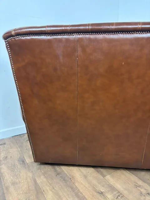 Vintage Brown Leather Button Back Chesterfield Two-Seater Settee